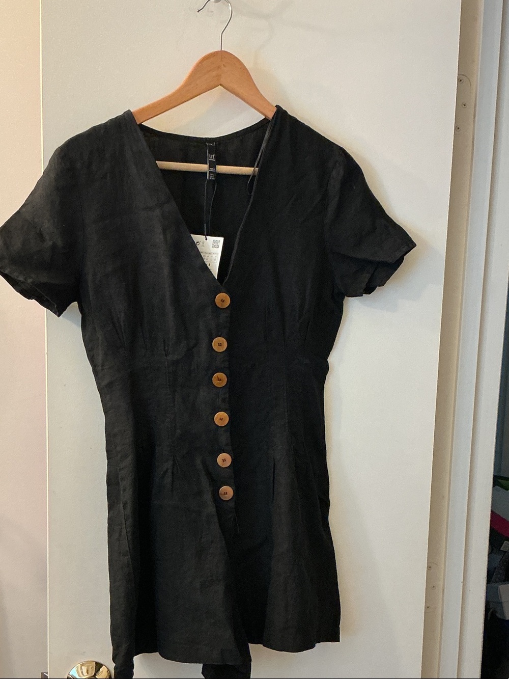 Black Button-Front V-Neck Women’s Dress, shorts jumpsuit.ZARA